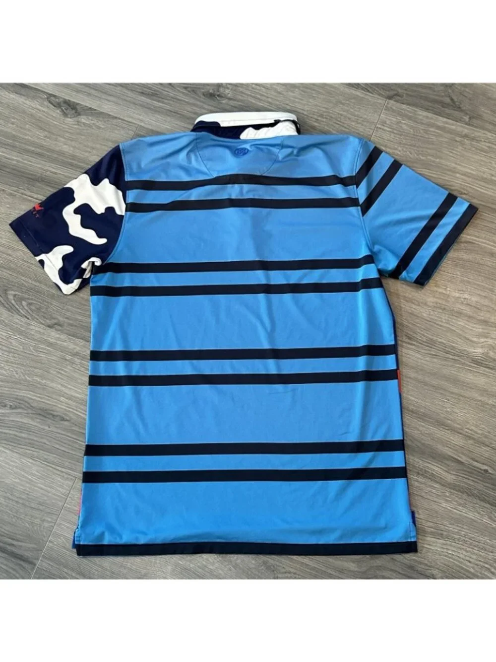 G/FORE Polo Shirt Mens L Blue Stripe Camo Summit Crown Golf Performance Stretch